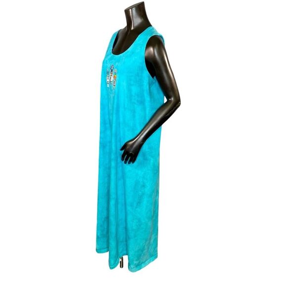 Boho Turquoise Tribal Maxi Sun Dress 100% Cotton Scoop Neck Womens Size Large - Picture 3 of 5